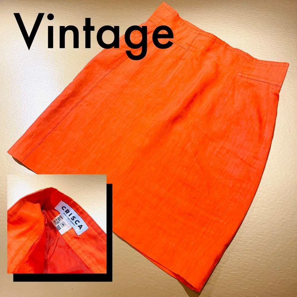 Crisca Vintage Orange Gold Linen Blend Mini Skirt Size 38 Medium